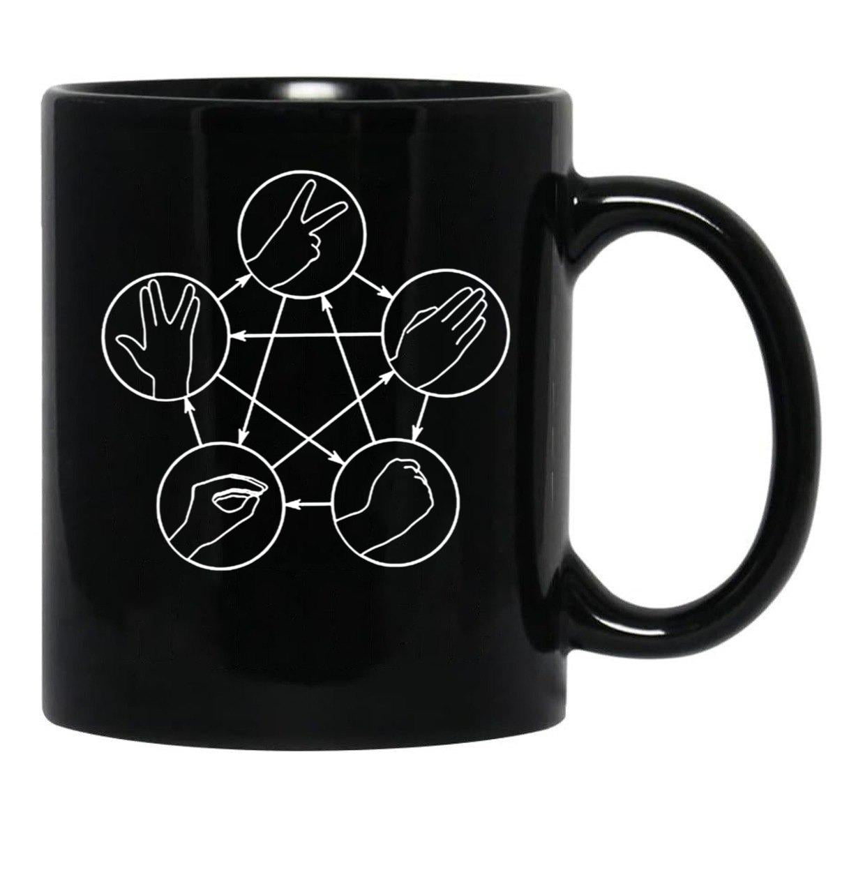 Rock Paper Scissors Lizard Spock Black Coffee Mug, Gift Coffee Mug - Black