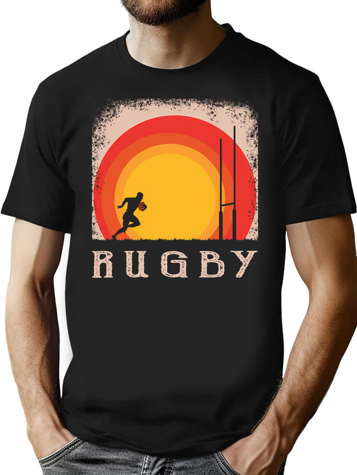 Rugby Vintage Style T-Shirt for Men & Women, T-Shirts Graphic Tee - Black