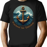 Rusty Anchor Waves Vintage Style T-Shirt for Men & Women, T-Shirts Graphic Tee - Black