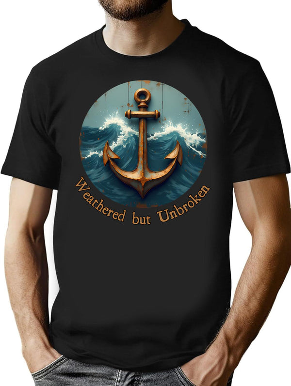 Rusty Anchor Waves Vintage Style T-Shirt for Men & Women, T-Shirts Graphic Tee - Black