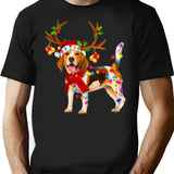 Santa Beagle Dog Gorgeous Reindeer Light Christmas T-Shirt for Men & Women, T-Shirts Graphic Tee - Black