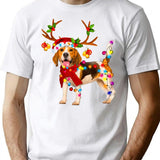 Santa Beagle Dog Gorgeous Reindeer Light Christmas T-Shirt for Men & Women, T-Shirts Graphic Tee - White
