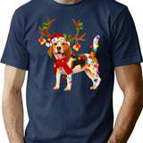 Santa Beagle Dog Gorgeous Reindeer Light Christmas T-Shirt for Men & Women, T-Shirts Graphic Tee - Navy