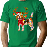 Santa Beagle Dog Gorgeous Reindeer Light Christmas T-Shirt for Men & Women, T-Shirts Graphic Tee - Green