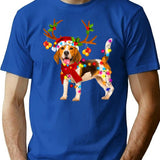 Santa Beagle Dog Gorgeous Reindeer Light Christmas T-Shirt for Men & Women, T-Shirts Graphic Tee - Blue