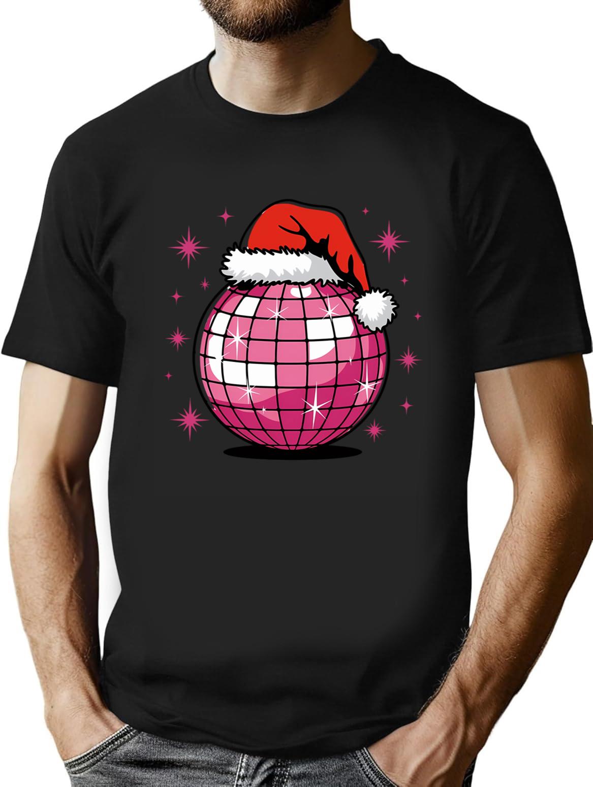 Santa Disco Ball T-Shirt for Men & Women, T-Shirts Graphic Tee - Black