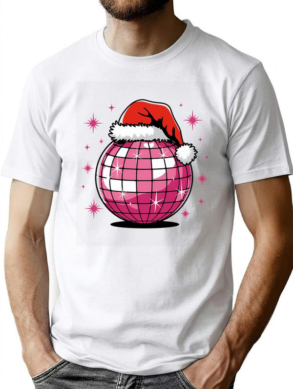 Santa Disco Ball T-Shirt for Men & Women, T-Shirts Graphic Tee - White