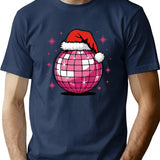 Santa Disco Ball T-Shirt for Men & Women, T-Shirts Graphic Tee - Navy