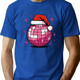 Santa Disco Ball T-Shirt for Men & Women, T-Shirts Graphic Tee - Blue