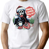 Santa Where You At Ghostface Christmas T-Shirt for Men & Women, T-Shirts Graphic Tee - White