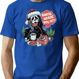 Santa Where You At Ghostface Christmas T-Shirt for Men & Women, T-Shirts Graphic Tee - Blue