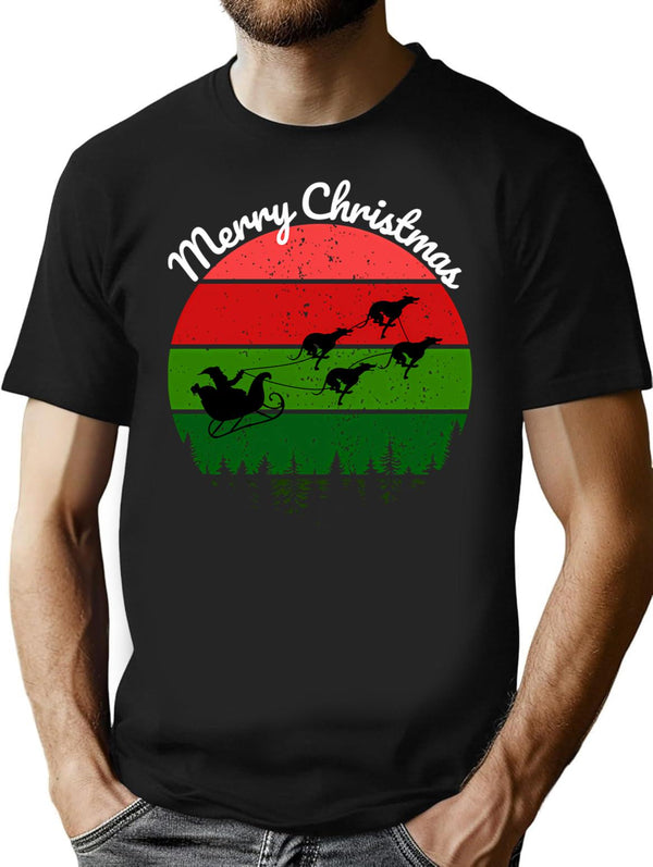 Santas Sleigh Pulled By Greyhounds T-Shirt for Men & Women, T-Shirts Graphic Tee - Black