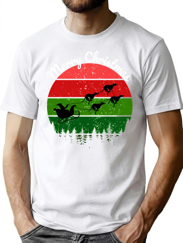 Santas Sleigh Pulled By Greyhounds T-Shirt for Men & Women, T-Shirts Graphic Tee - White