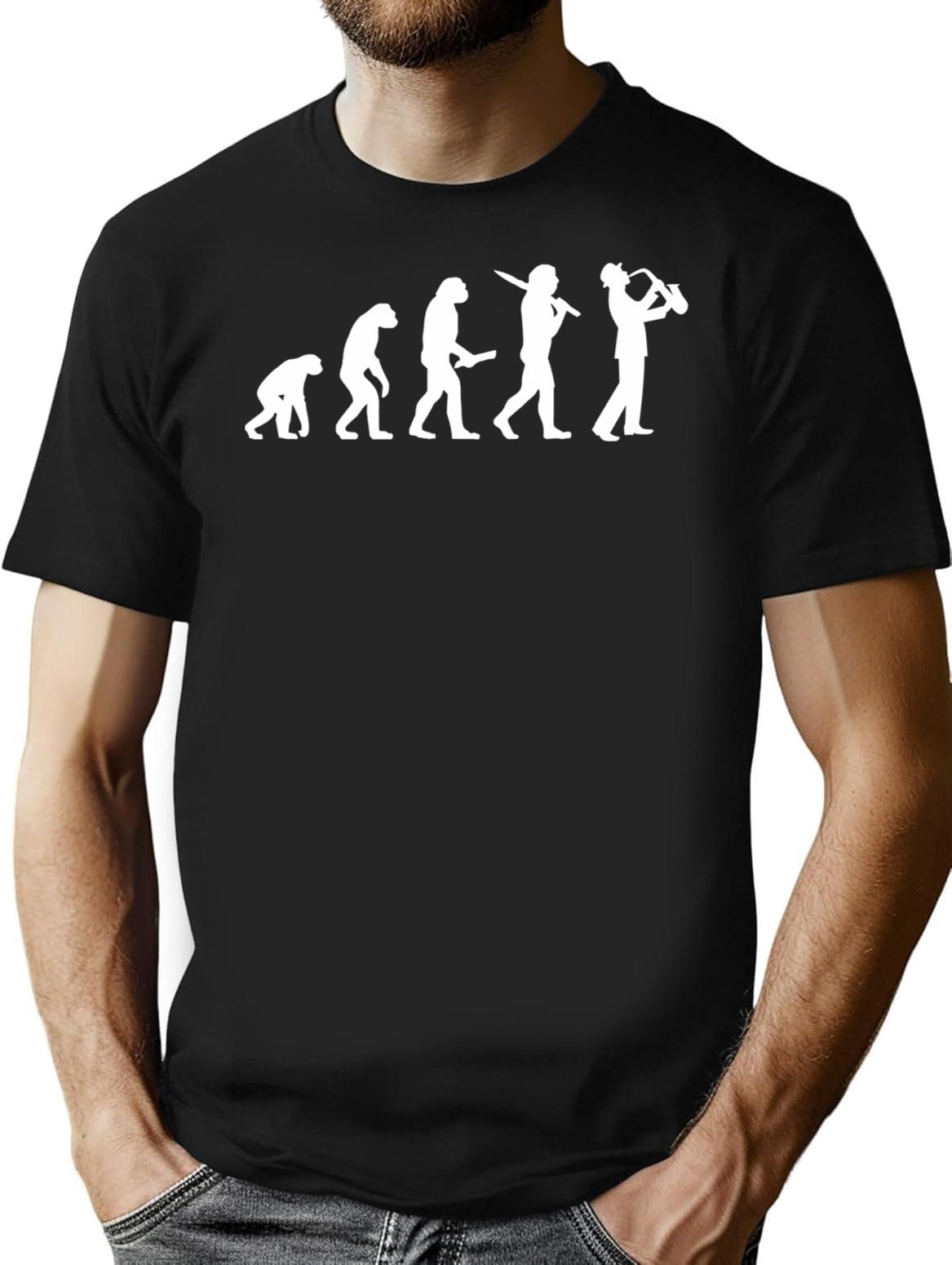 Saxophone Evolution T-Shirt for Men & Women, T-Shirts Graphic Tee - Black