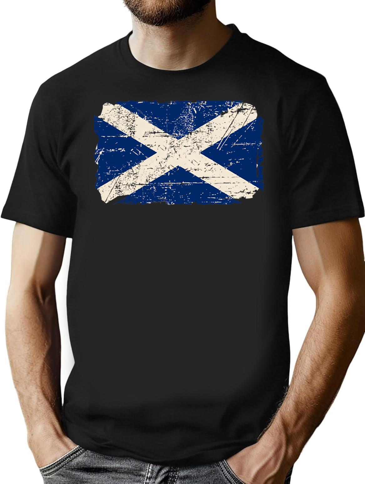 Scotland Flag - Vintage Look T-Shirt for Men & Women, T-Shirts Graphic Tee - Black