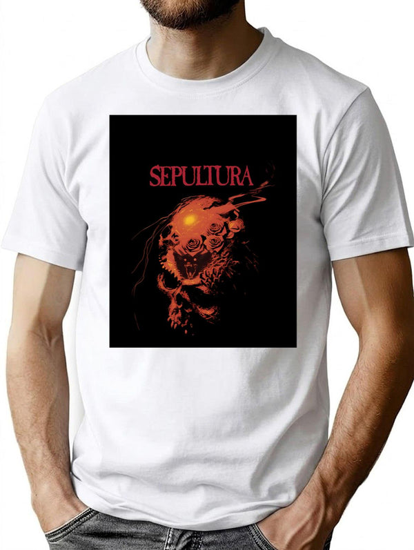 Sepultura Skull T-Shirt for Men & Women, T-Shirts Graphic Tee - White