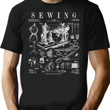 Sewing Machine Quilting Quilter Crafter Vintage Patent Print T-Shirt for Men & Women, T-Shirts Graphic Tee - Black