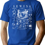 Sewing Machine Quilting Quilter Crafter Vintage Patent Print T-Shirt for Men & Women, T-Shirts Graphic Tee - Blue