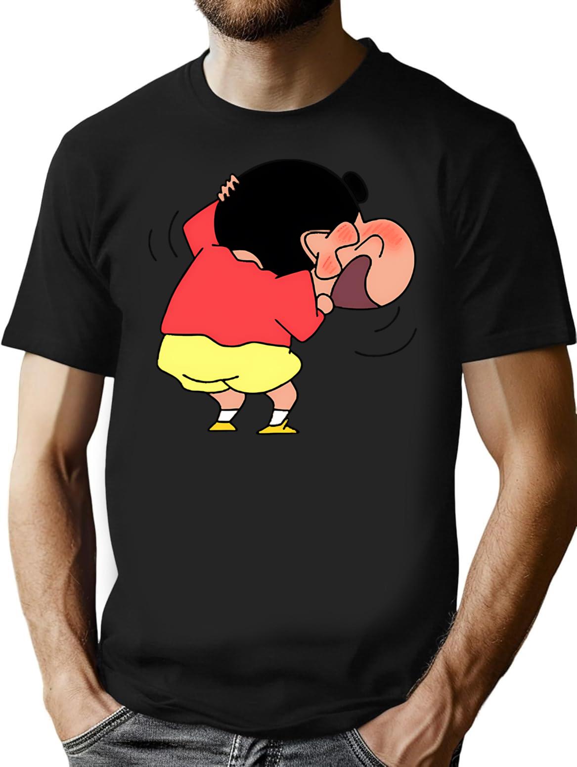 Shin Chan Blushing T-Shirt for Men & Women, T-Shirts Graphic Tee - Black