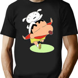 Shin Chan With Shiro T-Shirt for Men & Women, T-Shirts Graphic Tee - Black