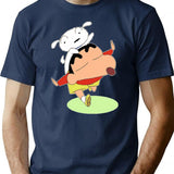 Shin Chan With Shiro T-Shirt for Men & Women, T-Shirts Graphic Tee - Navy