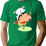 Shin Chan With Shiro T-Shirt for Men & Women, T-Shirts Graphic Tee - Green