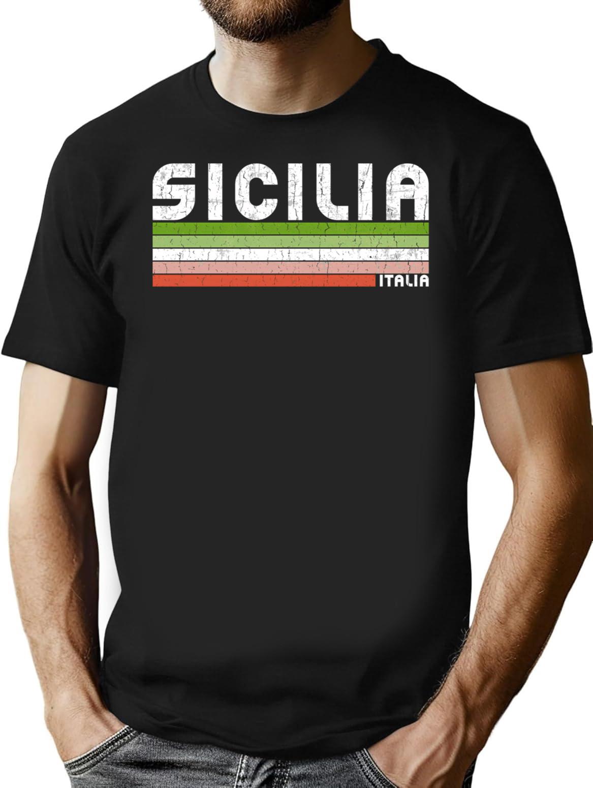 Sicilia Italia - Retro Italy Design T-Shirt for Men & Women, T-Shirts Graphic Tee - Black