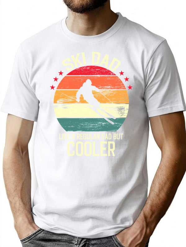 Ski Dad Like A Regular Dad But Cooler - Vintage Retro Ski Dad Gift T-Shirt for Men & Women, T-Shirts Graphic Tee - White
