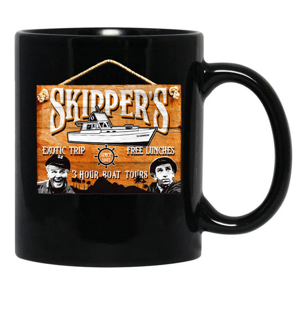 Skipper Gilligan'S Island Wooden Sign Black Coffee Mug, Gift Coffee Mug - Black