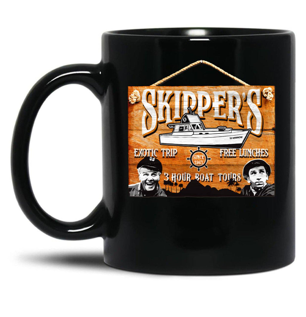 Skipper Gilligan'S Island Wooden Sign Black Coffee Mug, Gift Coffee Mug