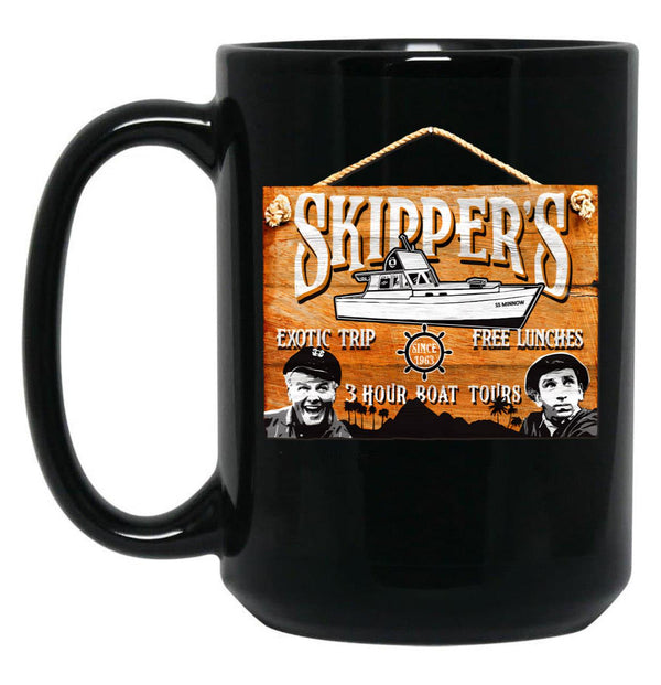 Skipper Gilligan'S Island Wooden Sign Black Coffee Mug, Gift Coffee Mug - Black