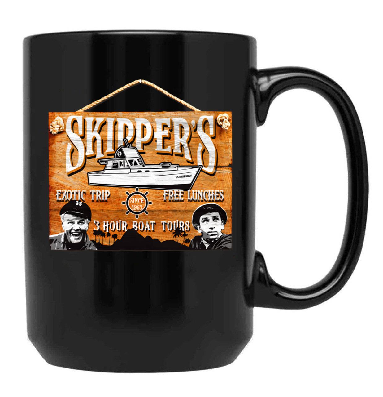 Skipper Gilligan'S Island Wooden Sign Black Coffee Mug, Gift Coffee Mug
