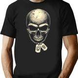 Skull And Crossbones Military Imprint Chain Detail T-Shirt for Men & Women, T-Shirts Graphic Tee - Black