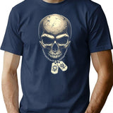 Skull And Crossbones Military Imprint Chain Detail T-Shirt for Men & Women, T-Shirts Graphic Tee - Navy