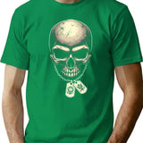 Skull And Crossbones Military Imprint Chain Detail T-Shirt for Men & Women, T-Shirts Graphic Tee - Green