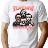 Slashin Through The Snow Horror Christmas T-Shirt for Men & Women, T-Shirts Graphic Tee - White