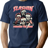 Slashin Through The Snow Horror Christmas T-Shirt for Men & Women, T-Shirts Graphic Tee - Navy