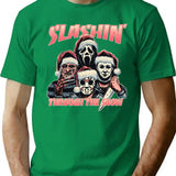 Slashin Through The Snow Horror Christmas T-Shirt for Men & Women, T-Shirts Graphic Tee - Green