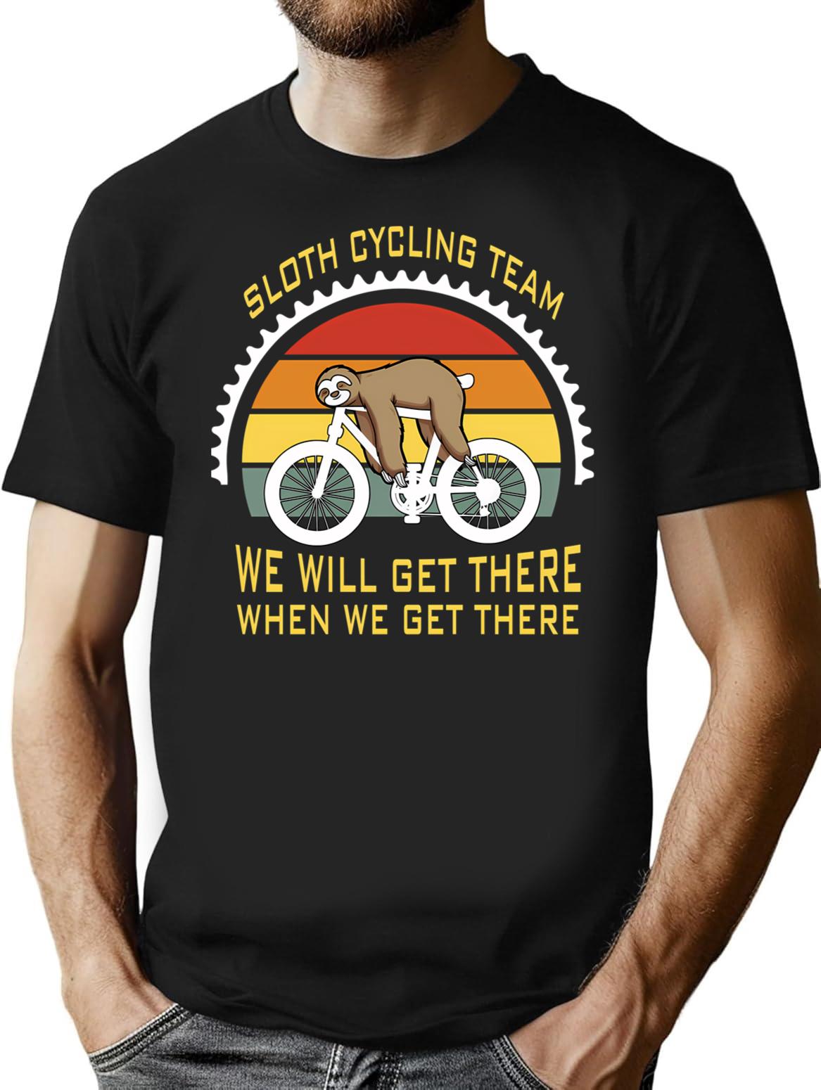 Sloth Cycling Team T-Shirt for Men & Women, T-Shirts Graphic Tee - Black