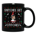 Snitches Get Stitches Ugly Christmas Sweater Black Coffee Mug, Gift Coffee Mug - Black
