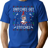 Snitches Get Stitches Ugly Christmas Sweater Premium Heavyweight Cotton T-Shirt - Blue