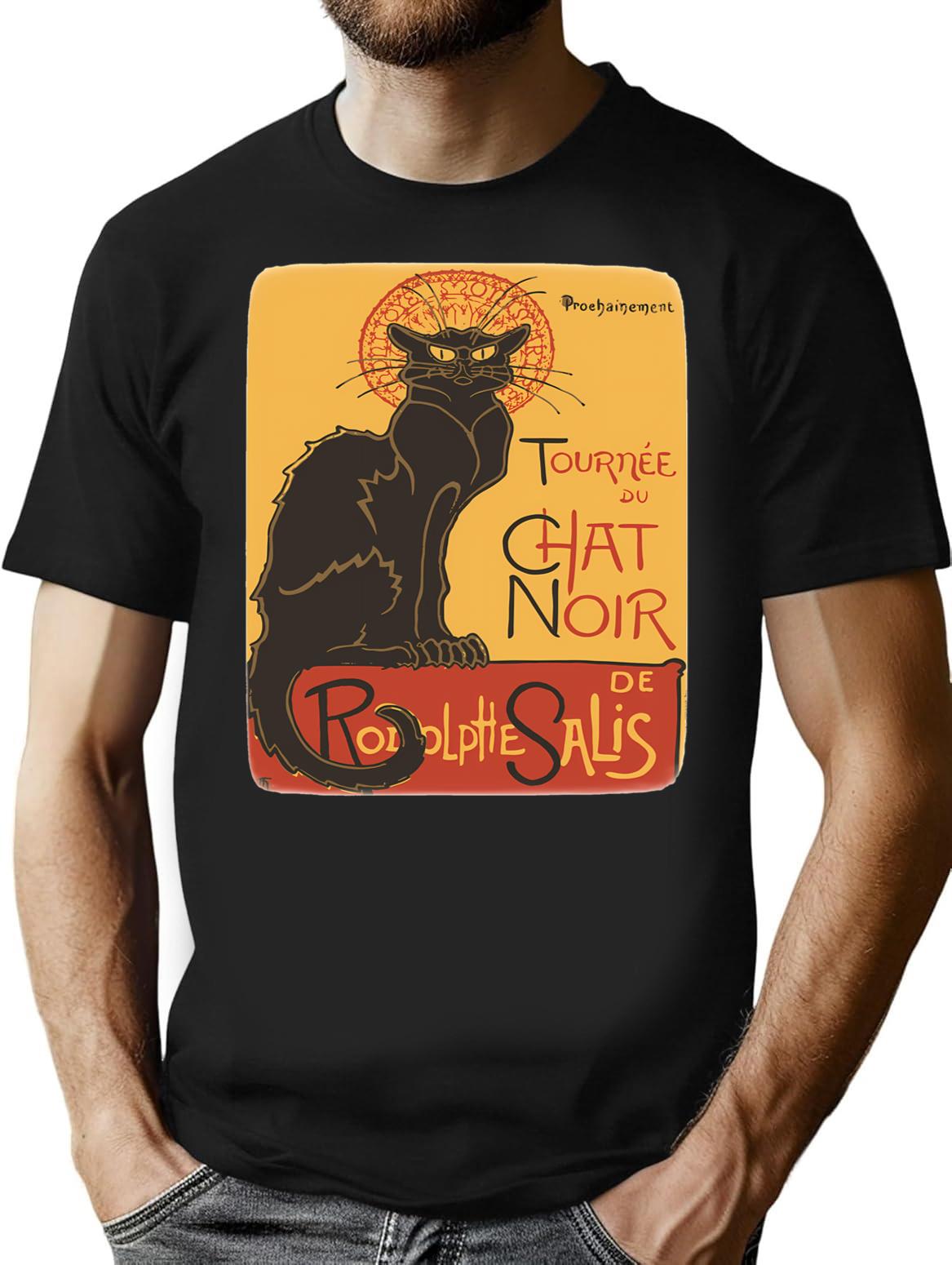 Soon The Black Cat Tour By Rodolphe Salis T-Shirt for Men & Women, T-Shirts Graphic Tee - Black