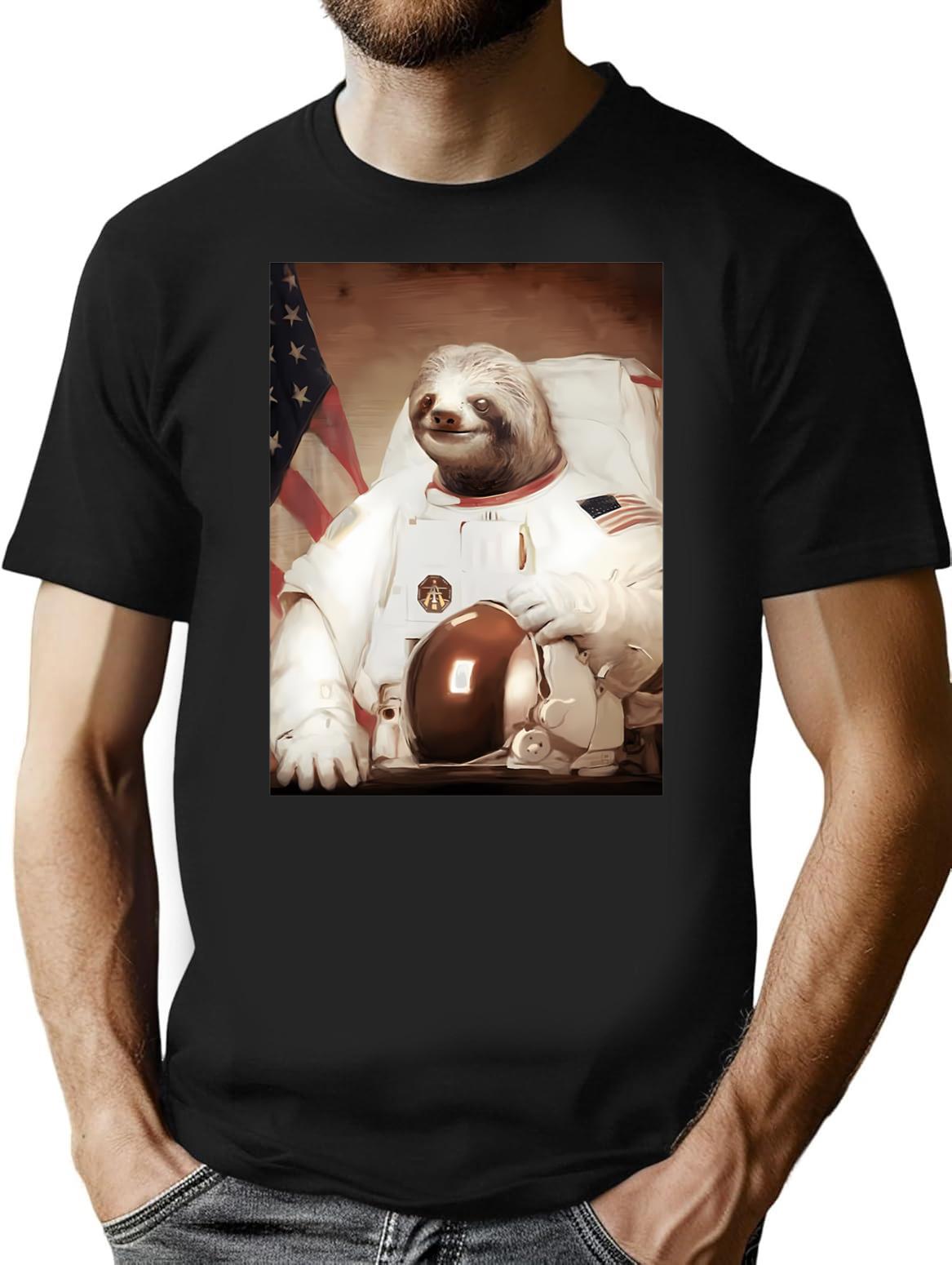 Spaceman Sloth Astronaut T-Shirt for Men & Women, T-Shirts Graphic Tee - Black