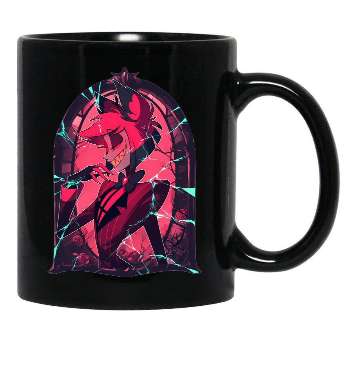 Stained Glass Alastor - Cracked Black Coffee Mug, Gift Coffee Mug - Black