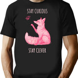 Stay Curious Stay Clever - Fox Animales T-Shirt for Men & Women, T-Shirts Graphic Tee - Black