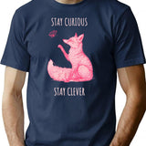 Stay Curious Stay Clever - Fox Animales T-Shirt for Men & Women, T-Shirts Graphic Tee - Navy