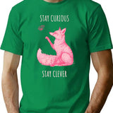 Stay Curious Stay Clever - Fox Animales T-Shirt for Men & Women, T-Shirts Graphic Tee - Green