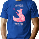 Stay Curious Stay Clever - Fox Animales T-Shirt for Men & Women, T-Shirts Graphic Tee - Blue