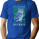 Stay Up All Night Owl T-Shirt for Men & Women, T-Shirts Graphic Tee - Blue
