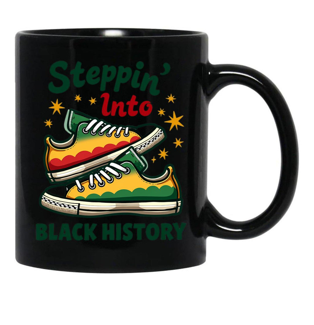 Steppin' Into Black History Sneakers Black Coffee Mug - Black